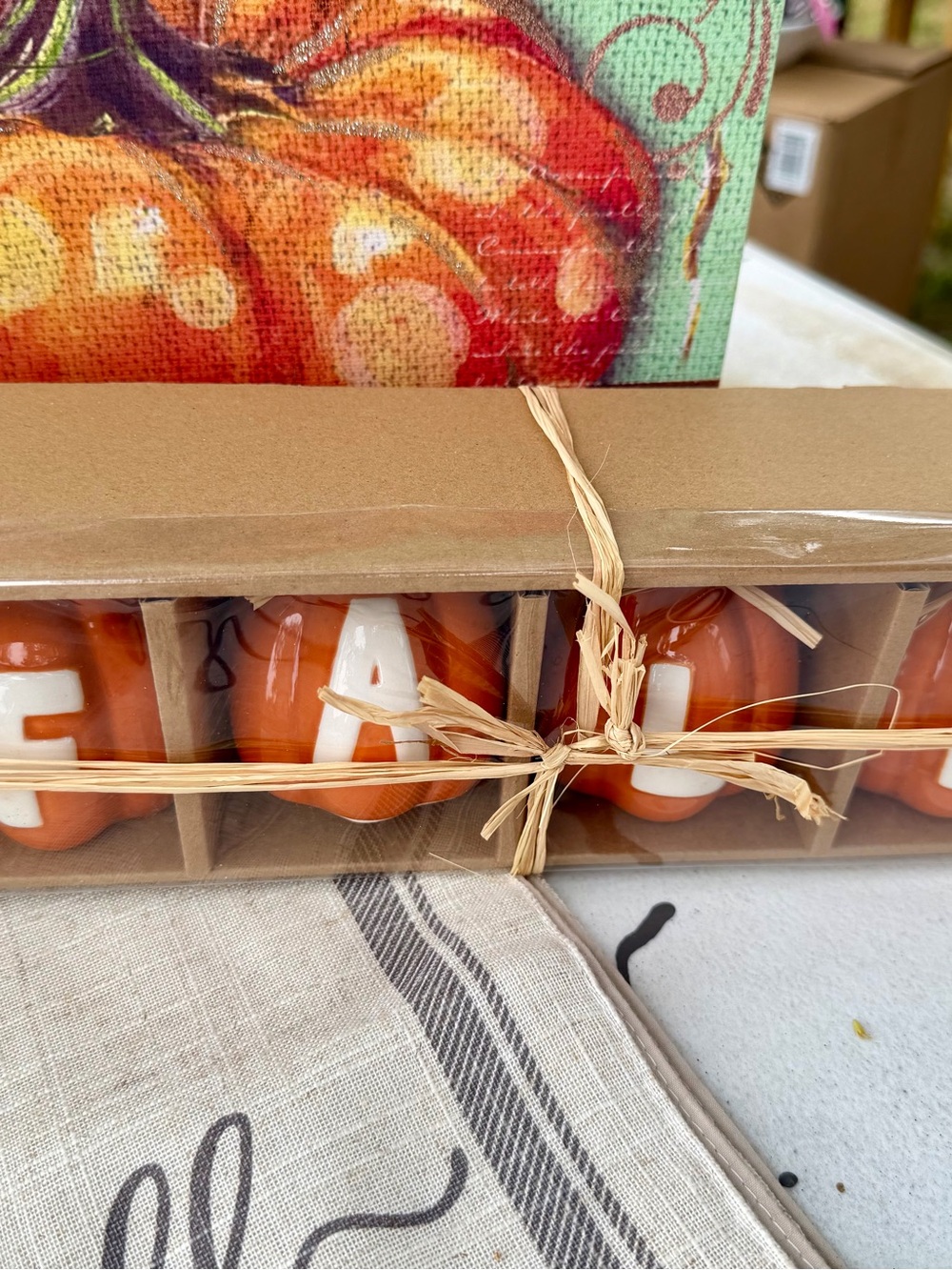 Rae Dunn Orange and White Pumpkin decor